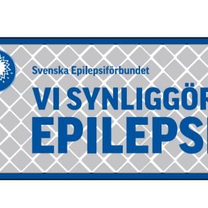 Reflexklämma i blå hårdplast med texten "vi synliggör epileps" i blå färg.